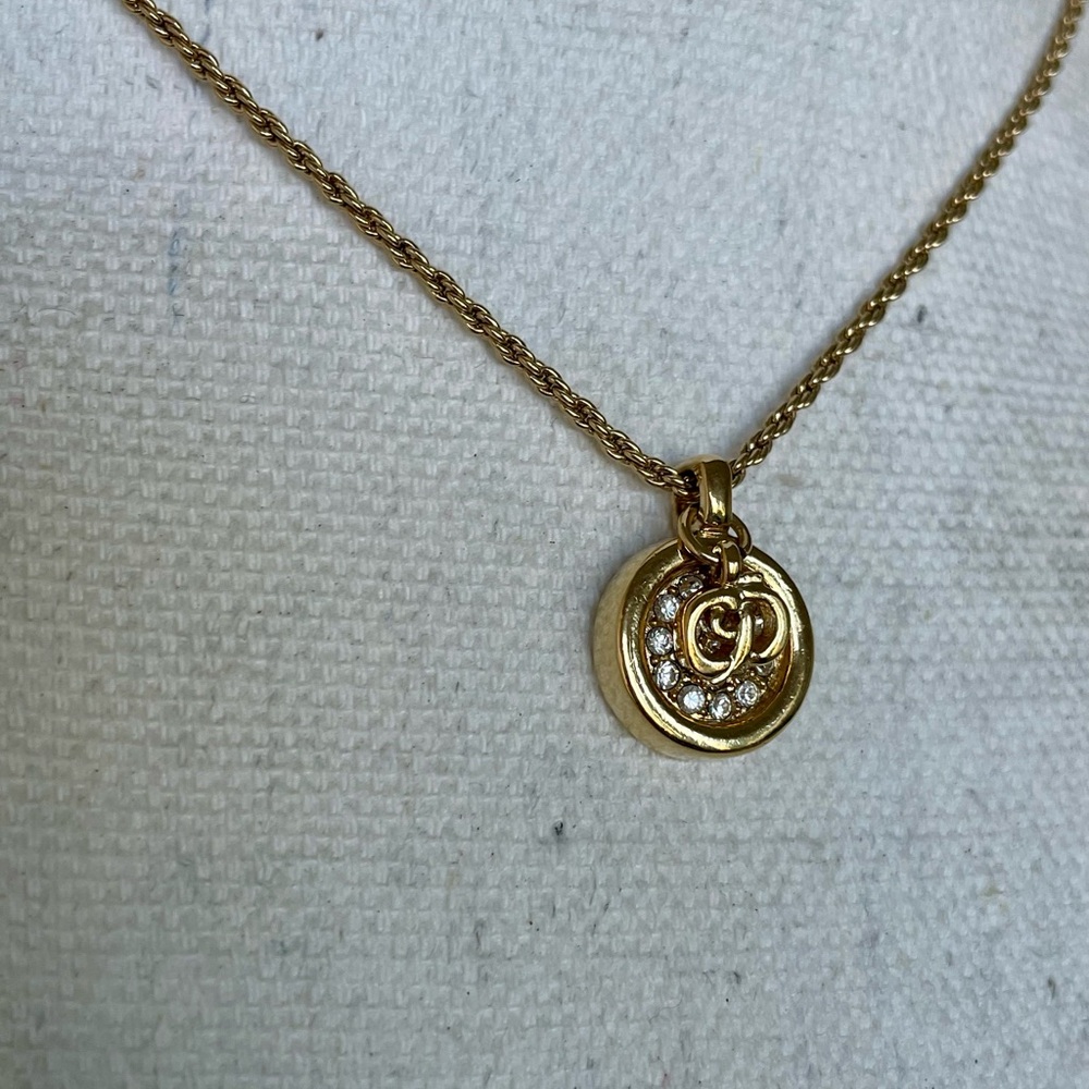 Vintage Dior Necklace – Gold CD Logo Charm with Rhinestone Pendant - Picture 16 of 17